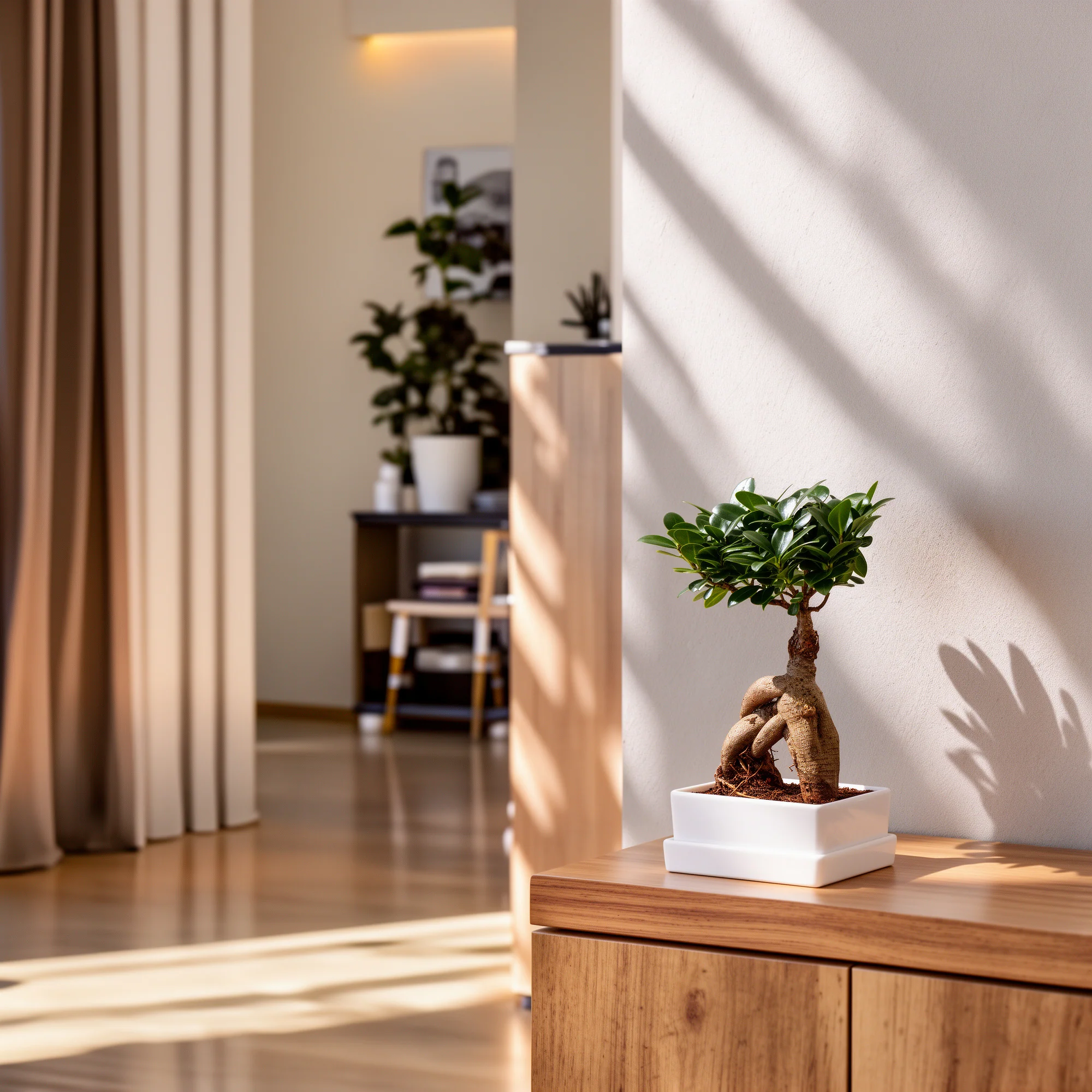 Ginseng-Bonsai im Keramikübertopf mit Wasserspeicher - Image 2