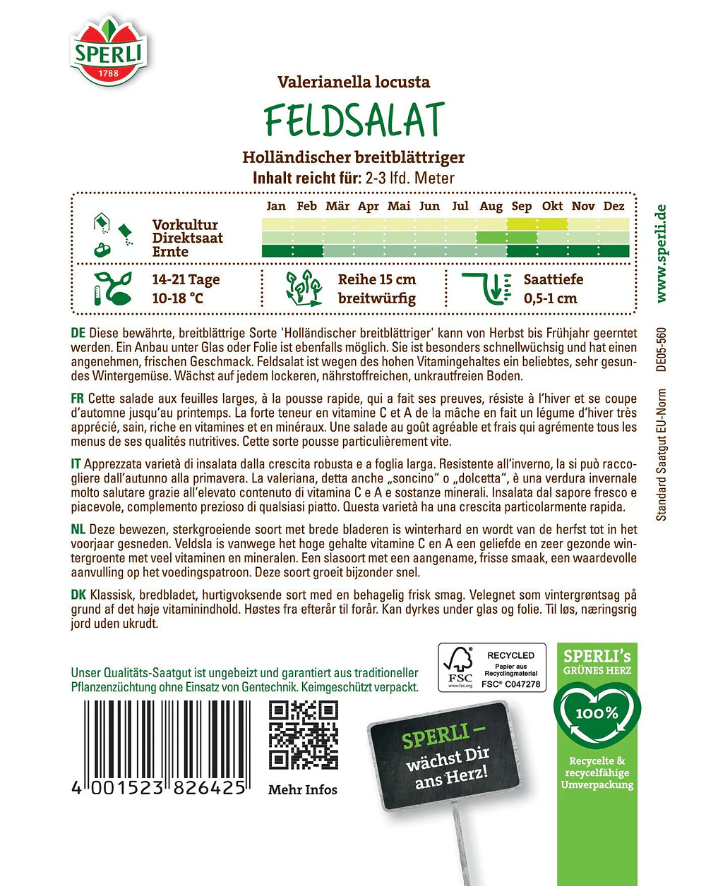 SPERLI Feldsalat-Samen 'Holländischer breitblättriger' - Image 2