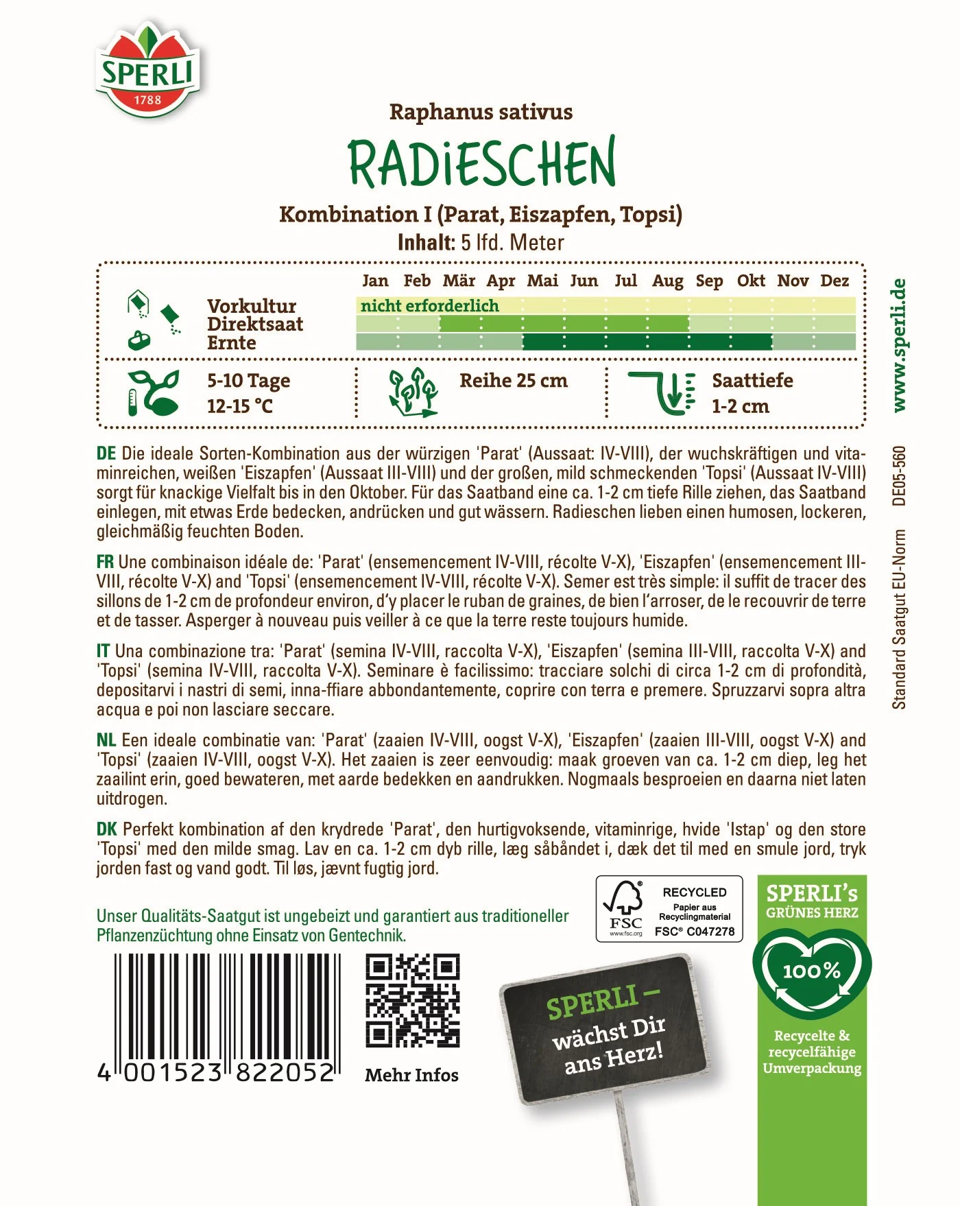 SPERLI Radieschen-Samen Kombination I, Saatband - Image 2
