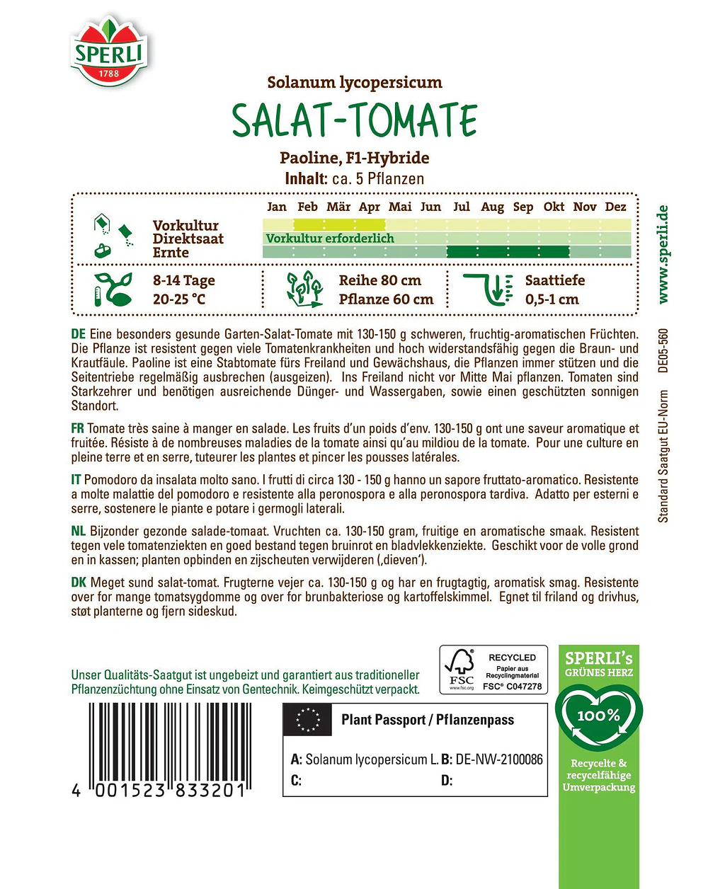 SPERLI Salat-Tomaten-Samen 'Paoline', F1 - Image 2