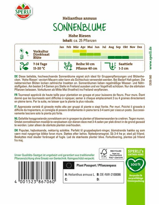 SPERLI Sonnenblumen-Samen 'Hohe Riesen' - Image 2